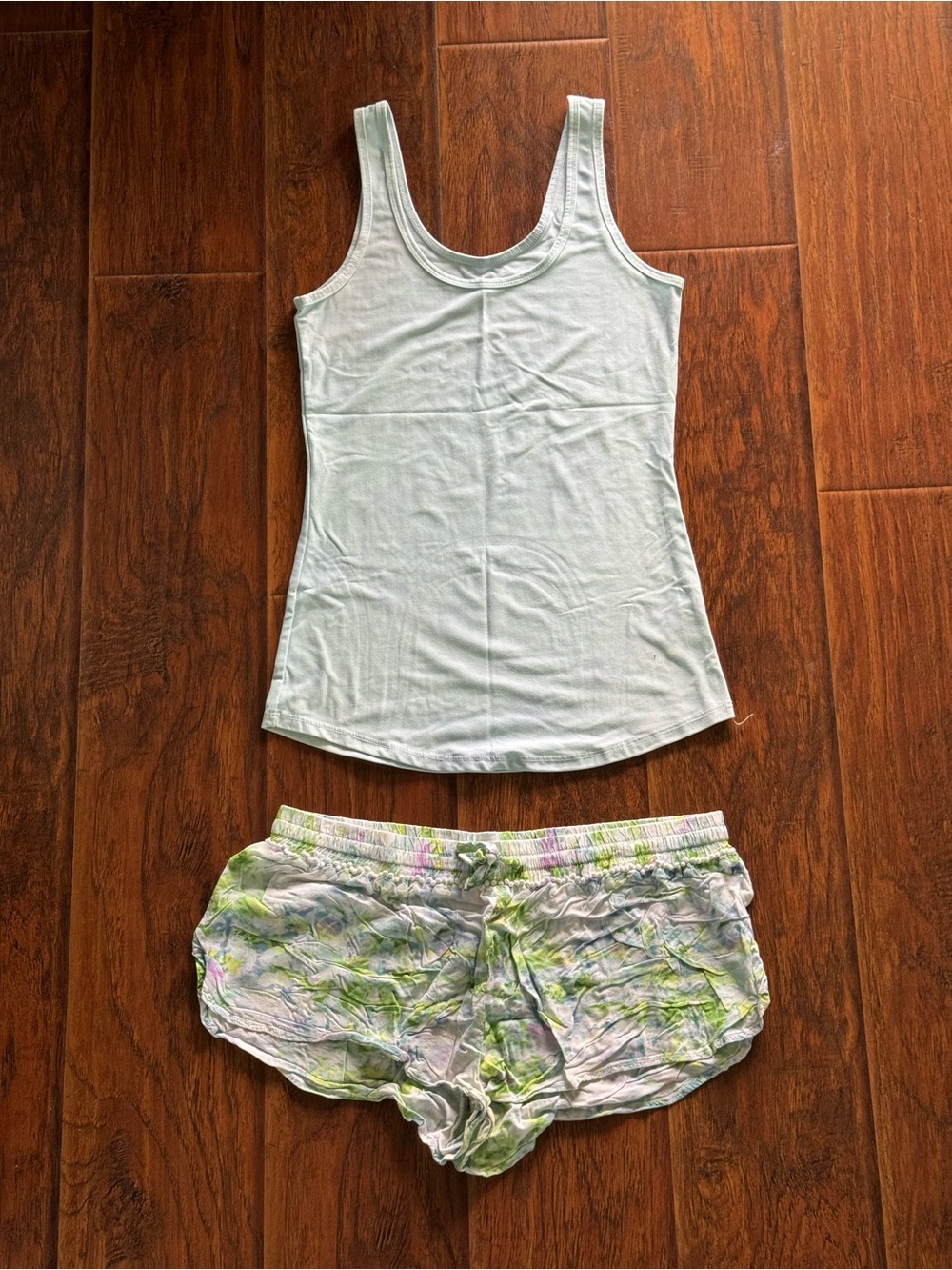 Light Mint Tank & Pastel Tie-Dye Lounge Shorts Set